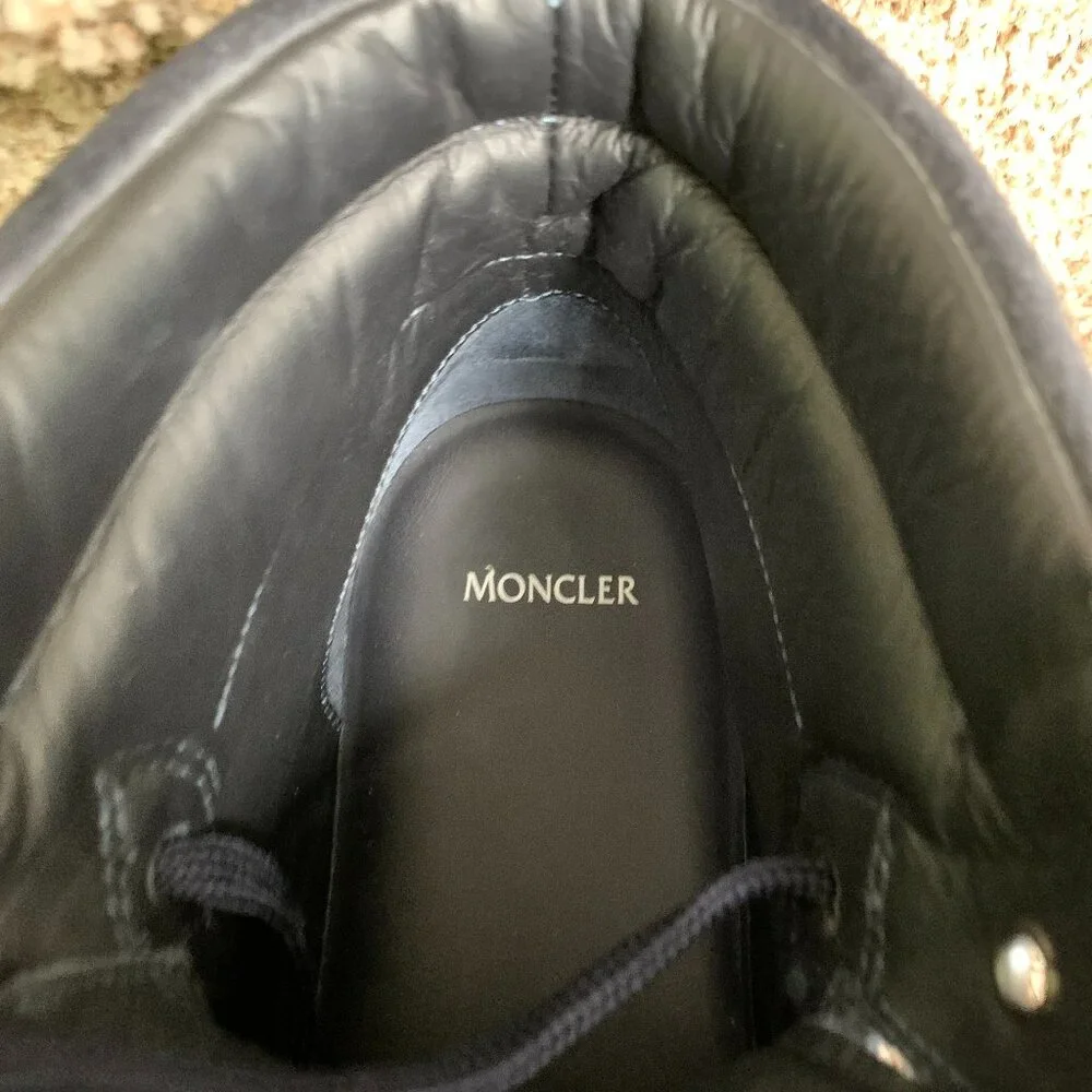 Moncler Men's Suede Blue Round-Toes Lace-Up High Top Sneakers . - Picture 15 of 15